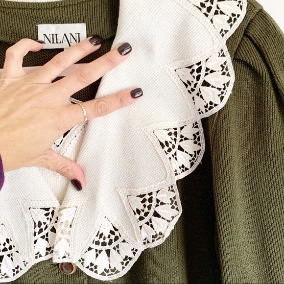 Vintage 80’s Wide Collar Button Cardigan Prairie L - Picture 2 of 8